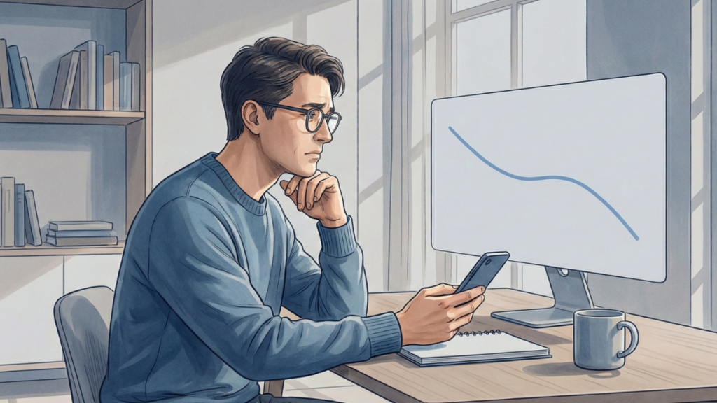 Persona revisando el precio de Bitcoin después de una caída inicial