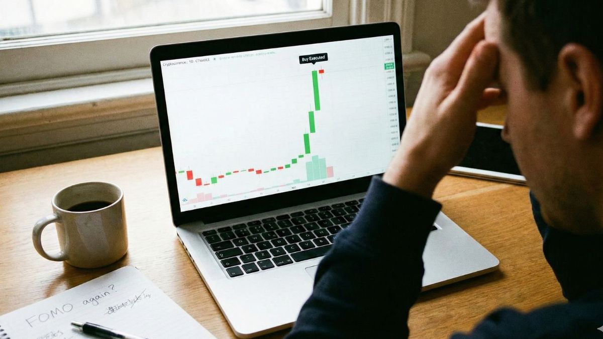 Gráfica minimalista que muestra entrar tarde a una subida en criptomonedas