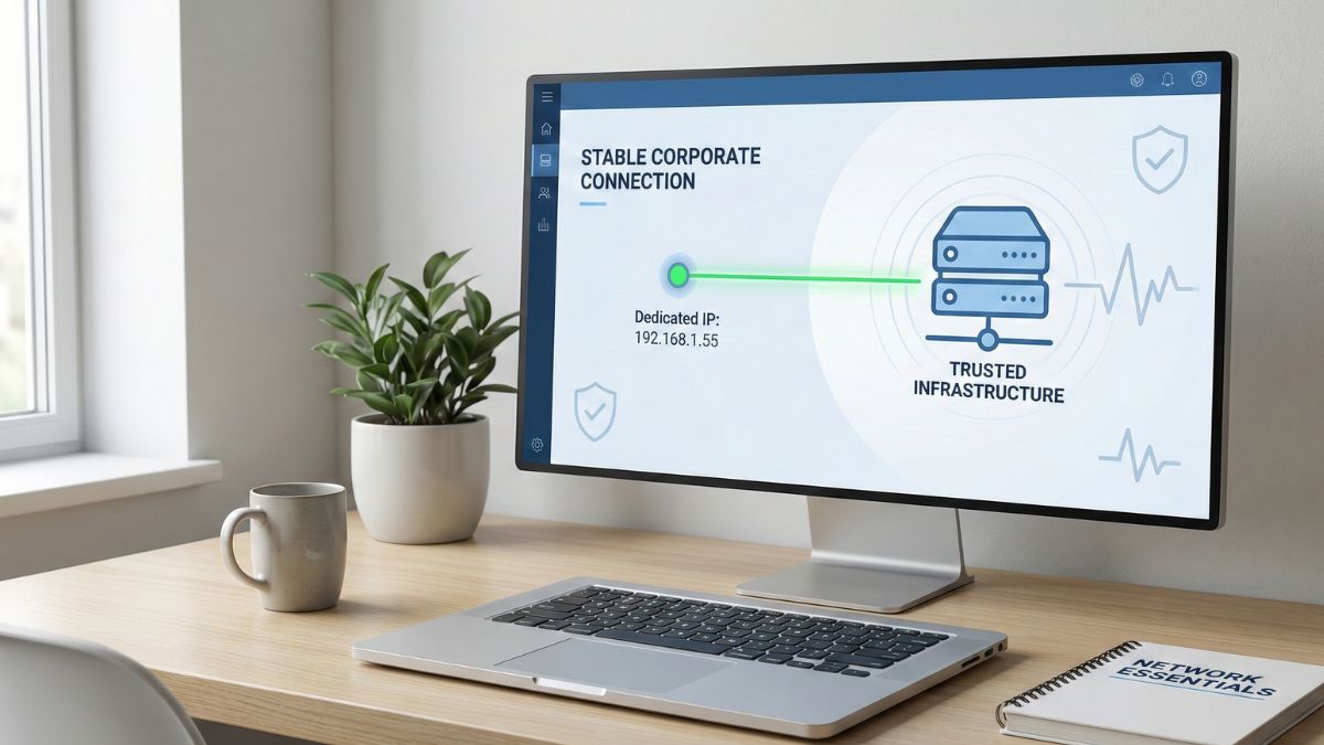 Panel de red mostrando una IP dedicada y conexión estable para acceder a exchanges de criptomonedas