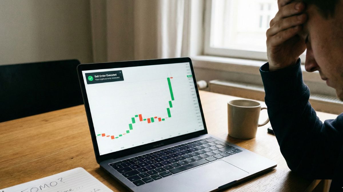 Gráfica minimalista que muestra vender cripto antes de que el precio suba