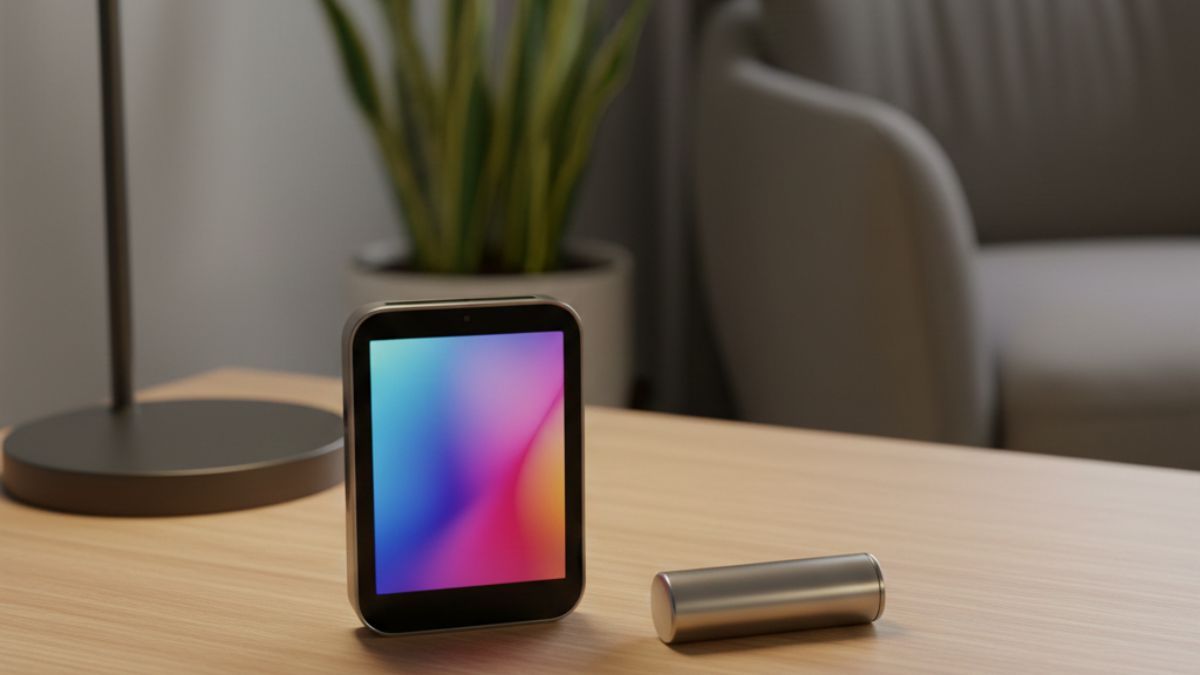 Una cartera fría de hardware y un dispositivo de respaldo de metal en un escritorio tranquilo, representando la solución al miedo a perder criptomonedas. (Esto es vital para la accesibilidad y el SEO).