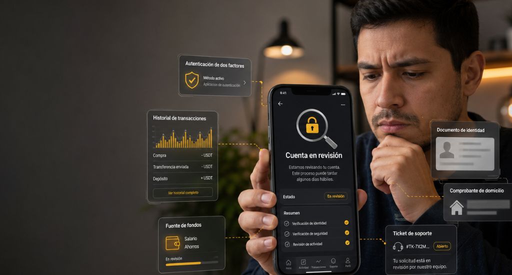Persona revisando una cuenta de Bybit en revisión y una solicitud de verificación adicional